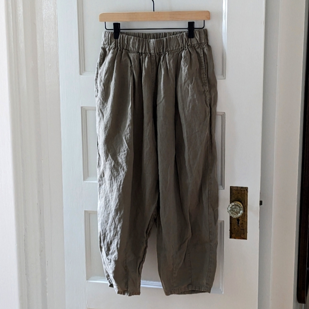 Muji Tan Barrel Leg Linen Pants
